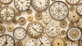 A Timeless Symphony Intricate Vintage Clock Faces in a Mesmerizing Geometric Pattern Royalty Free Stock Photo