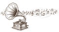 Vintage Gramophone & Music Notes Royalty Free Stock Photo