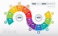 Timeline, Business Infographic concept with 12 months, parts, steps or technology processes. Template for presentation. Time line