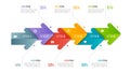 Timeline chart infographic template with arrows. 6 options.