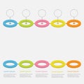 Timeline Infographic. Colorful circles. Dash line.Template. Flat design. White background. Isolated.