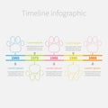 Timeline Infographic colour dash line paw print and text. Template. Flat design.