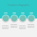 Timeline Infographic. Four step template. Blue and white. Flat design.