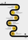 Timeline infographic road map with multiple steps, Outline data visualization workflow
