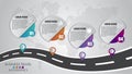 Timeline Infographics template 4 options design with a road way and navigational pointers place for your data.Vector illustration Royalty Free Stock Photo