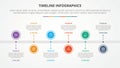 timeline milestone infographic concept with big circle horizontal direction up and down arrow line for slide presentation with 6