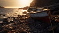 Charming Rustic Scenes: A Boat On A Rocky Beach