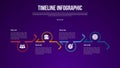 timeline template infographic with open circle on ribbon line up and down with 5 point dark background style for slide Royalty Free Stock Photo