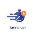 Timely service, fast delivery, time period, stopwatch in motion, vector icon Royalty Free Stock Photo