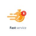 Timely service, fast delivery, time period, stopwatch in motion, vector icon