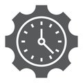 Timemanagement glyph icon, business and deadline, cogwheel with clock sign, vector graphics, a solid pattern on a white Royalty Free Stock Photo