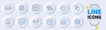 Timer, Analytical chat and 360 degrees line icons for web app. Pictogram icon. Vector