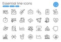 Timer, Brush and Chemistry experiment line icons. For website, printing and application. Vector