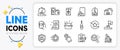 Timer, Chemistry lab and Champagne line icons. For web app. Vector