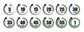 Timer of clock with arrows. Circle stopwatch for fast delivery. Hours icon from 5 minute to 1 hour. Ticking of time of deadline