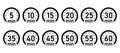 10, 15, 20, 25, 30, 35, 40, 45, 50 min,Timer, clock, isolated set icons vector Royalty Free Stock Photo