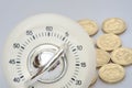 Timer in close up with group of pound coins Royalty Free Stock Photo