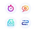 Timer, Cogwheel and Reject letter icons set. Methodology sign. Stopwatch gadget, Engineering tool, Delete mail. Vector