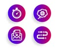 Timer, Cogwheel and Reject letter icons set. Methodology sign. Stopwatch gadget, Engineering tool, Delete mail. Vector