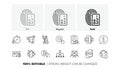 Timer, Delivery report and Outsourcing line icons. For web app, printing. Line icons. Vector