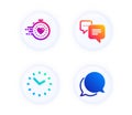 Timer, Dots message and Time icons set. Chat message sign. Deadline management, Chat bubble, Clock. Vector