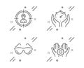 Timer, Eyeglasses and Headhunting icons set. Employee hand sign. Vector