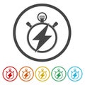 Timer with flash icon. Set icons in color circle buttons Royalty Free Stock Photo