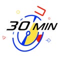 Timer icon. 30 minutes stopwatch symbol. Graphic design element. Flat timer symbol on a white background. Vector. 30 Minutes Icon