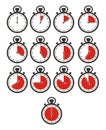 Timer icon sets - stop watch, red colour