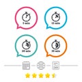 Timer icons. Five minutes stopwatch symbol.