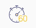 Timer 60 minutes line icon clock. Countdown stopwatch vector digital sport time. Chronometer 60 minute timer.