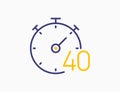 Timer 40 minutes line icon clock. Countdown stopwatch vector digital sport time. Chronometer 40 seconds timer. Royalty Free Stock Photo