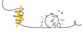 Timer 50 minutes line icon. Stopwatch time sign. Continuous line with curl. Vector Royalty Free Stock Photo