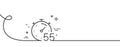 Timer 55 minutes line icon. Stopwatch time sign. Continuous line with curl. Vector Royalty Free Stock Photo
