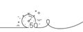 Timer 50 minutes line icon. Stopwatch time sign. Continuous line with curl. Vector Royalty Free Stock Photo