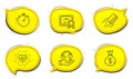 Timer, Money bag and Credit card icons set. Heartbeat sign. Deadline management, Usd currency, Bank payment. Vector