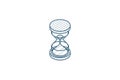 timer, sand hourglass, glass clock isometric icon. 3d line art technical drawing. Editable stroke vector