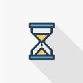 Timer, sand hourglass, glass clock thin line flat icon. Linear vector symbol colorful long shadow design. Royalty Free Stock Photo