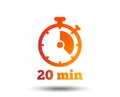 Timer sign icon. 20 minutes stopwatch symbol. Royalty Free Stock Photo