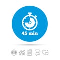 Timer sign icon. 45 minutes stopwatch symbol.