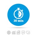 Timer sign icon. 30 minutes stopwatch symbol.