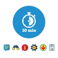 Timer sign icon. 30 minutes stopwatch symbol.