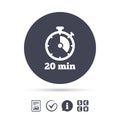 Timer sign icon. 20 minutes stopwatch symbol.