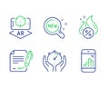 Timer, Signing document and New products icons set. Augmented reality, Hot loan and Graph phone signs. Vector
