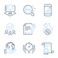 Timer, Signing document and New products icons set. Augmented reality, Hot loan and Graph phone signs. Vector