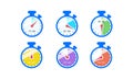 Timer, stopwatch, chronometer, time, clock icon flat. Countdown 10, 20, 30, 40, 50, 60 minutes on an isolated white background.