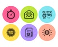 Timer, Web mail and Tips icons set. Documentation, Quick tips and Bitcoin system signs. Vector Royalty Free Stock Photo