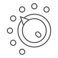 Timer wheel button thin line icon, laundry service concept. Vector graphics. Washing mode selection, washer button sign