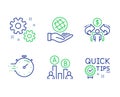 Timer, Work and Sharing economy icons set. Safe planet, Ab testing and Quick tips signs. Vector Royalty Free Stock Photo