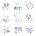 Timer, Work and Sharing economy icons set. Safe planet, Ab testing and Quick tips signs. Vector Royalty Free Stock Photo